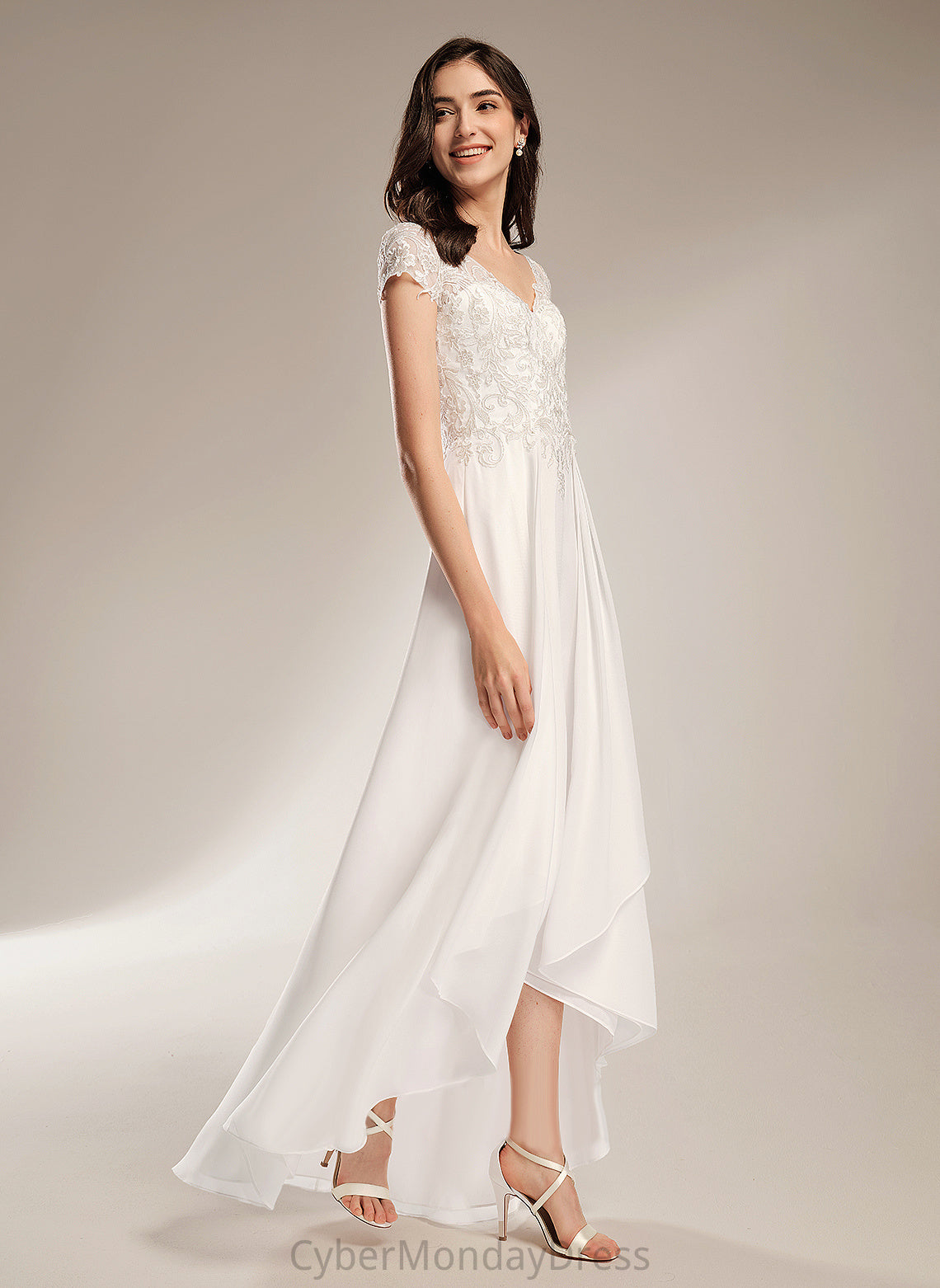 Asymmetrical Lace Chiffon V-neck Dress Wedding Wedding Dresses Londyn A-Line