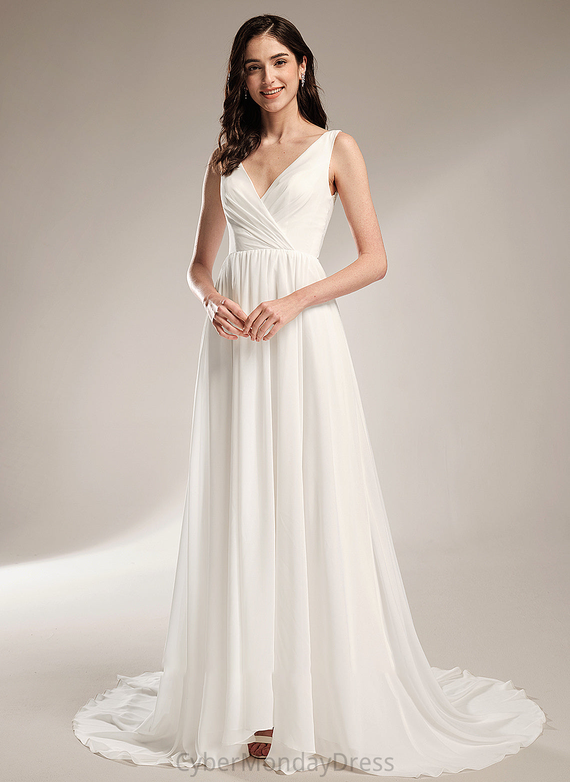 V-neck Aliya Wedding Dresses A-Line Lace Wedding Court Train Dress With