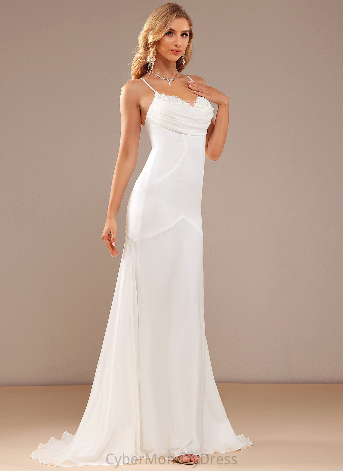 Dress Train Kennedi Sweep V-neck Wedding Dresses Chiffon Wedding With Lace Trumpet/Mermaid