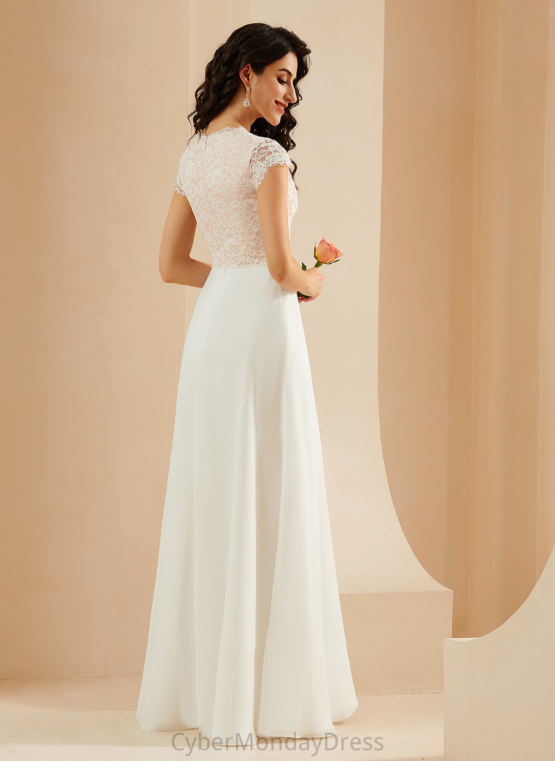 Wedding Dresses Floor-Length Chiffon A-Line Scoop Dress Lace Wedding Gwendolyn