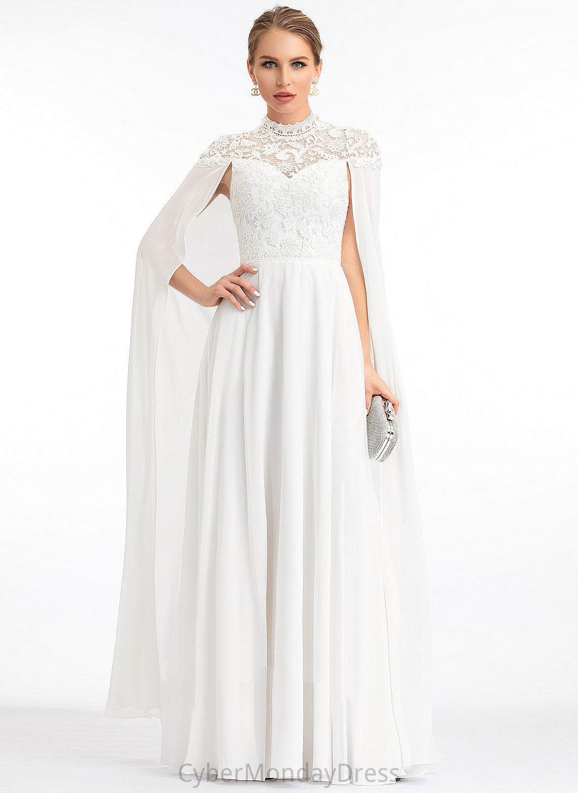 Wedding Wedding Dresses Jillian Chiffon High A-Line Dress Lace Floor-Length Neck