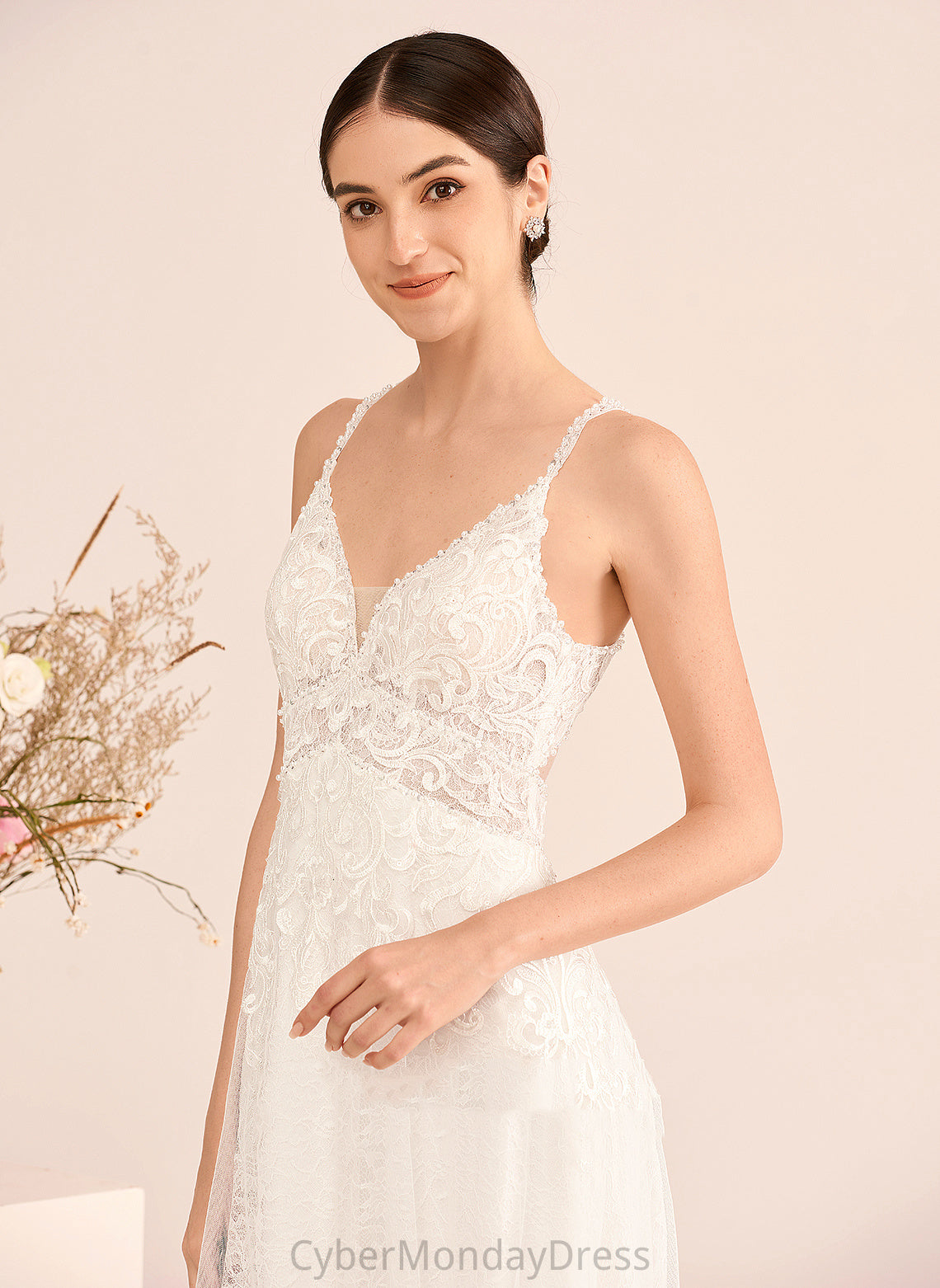 Court Train Beading Dress Wedding Dresses Kiersten A-Line With Tulle Lace V-neck Wedding