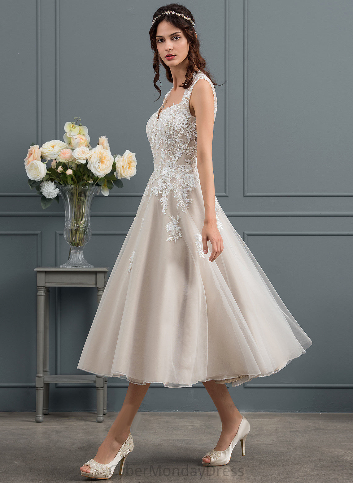 Wedding Wedding Dresses Alma Sweetheart Lace Sequins With Ball-Gown/Princess Dress Tulle Tea-Length