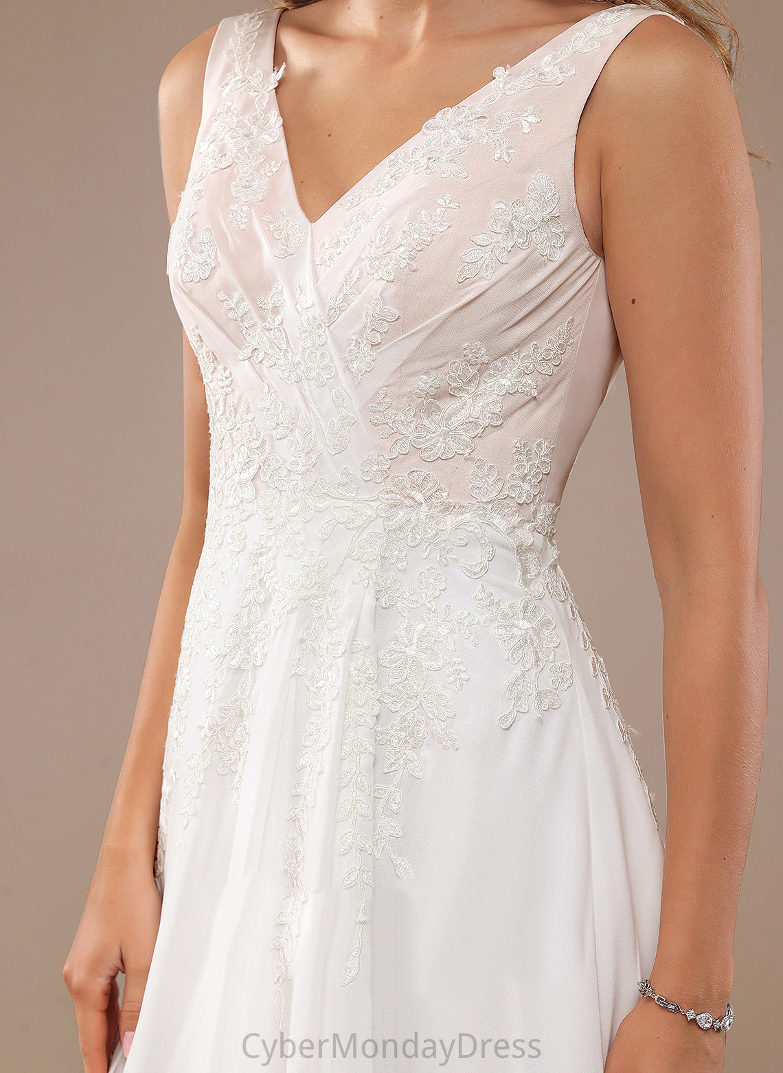 Front Allison Lace Split Wedding Train Lace V-neck Sequins A-Line With Sweep Chiffon Wedding Dresses Dress