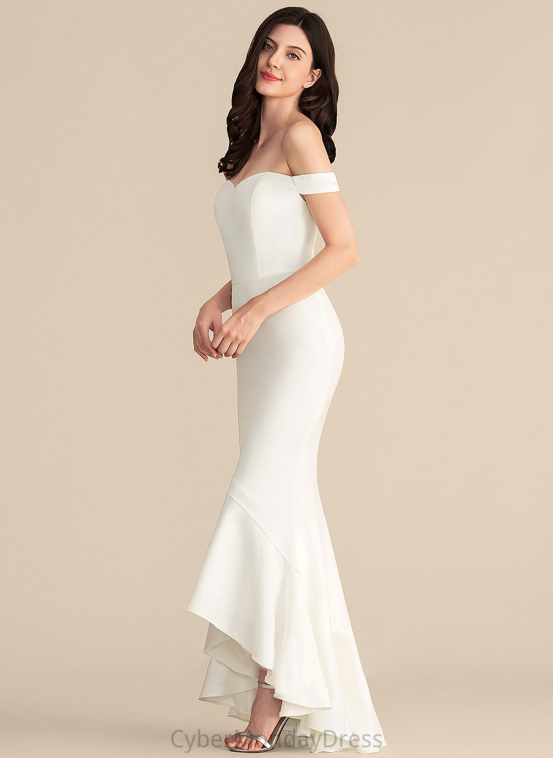 Wedding Dresses Trumpet/Mermaid Dress Asymmetrical With Cascading Ruffles Marley Off-the-Shoulder Wedding