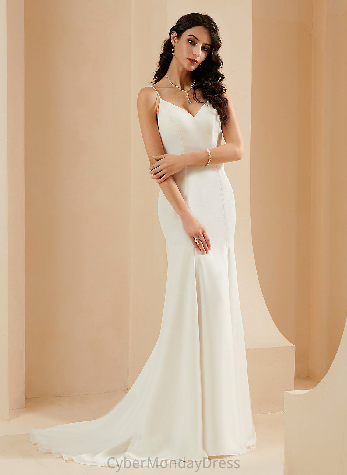 Wedding Dress V-neck Trumpet/Mermaid Rosemary Chiffon Wedding Dresses Train Court