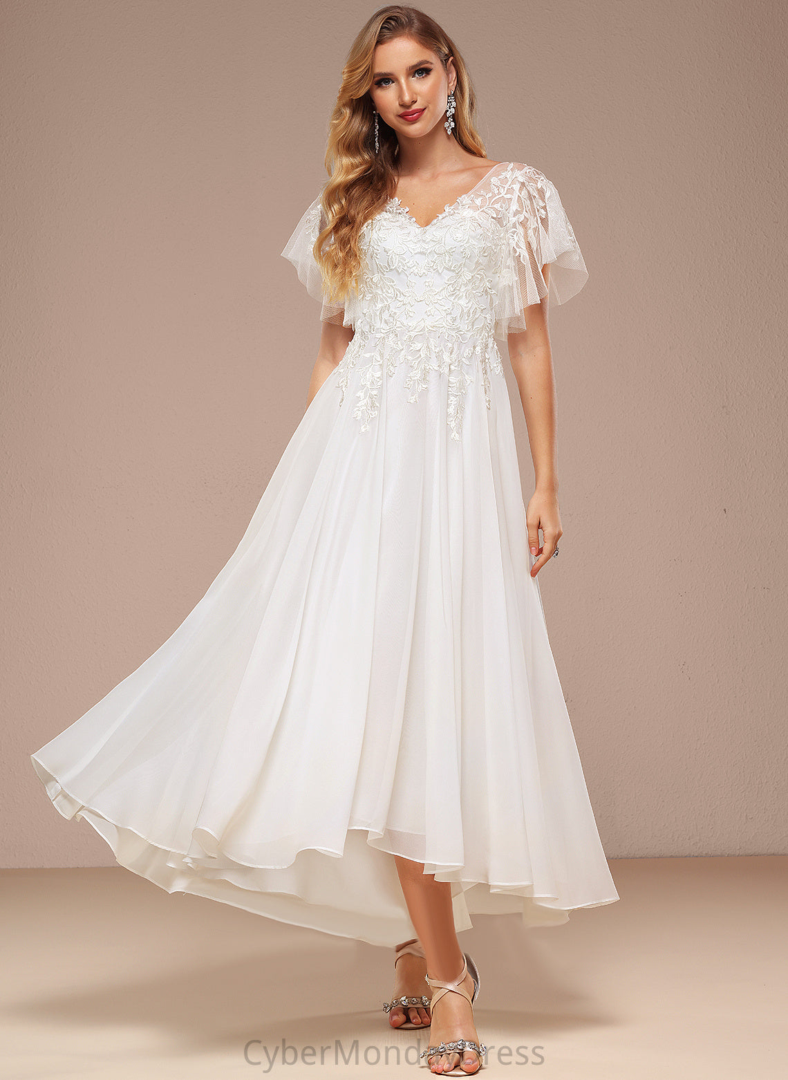 Tulle V-neck Dress With Wedding Dresses Asymmetrical Lace Patience A-Line Ruffle Wedding