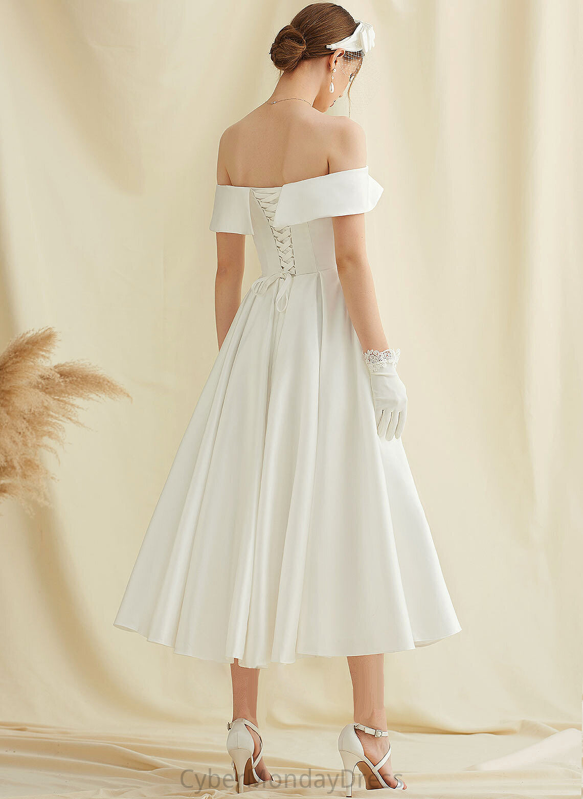 Tea-Length A-Line With Wedding Dresses Pockets Shyla Dress Satin Wedding