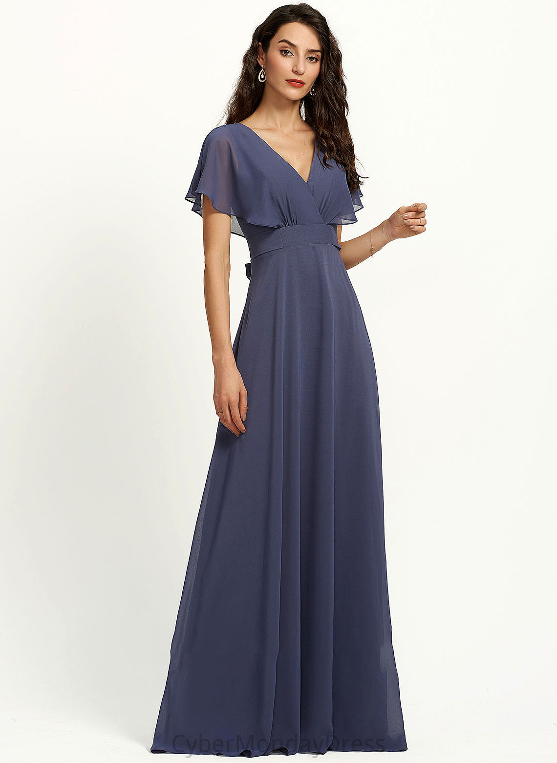 Fabric Straps Length V-neck Silhouette Floor-Length Neckline A-Line Gloria V-Neck A-Line/Princess 3/4 Length Sleeve Bridesmaid Dresses