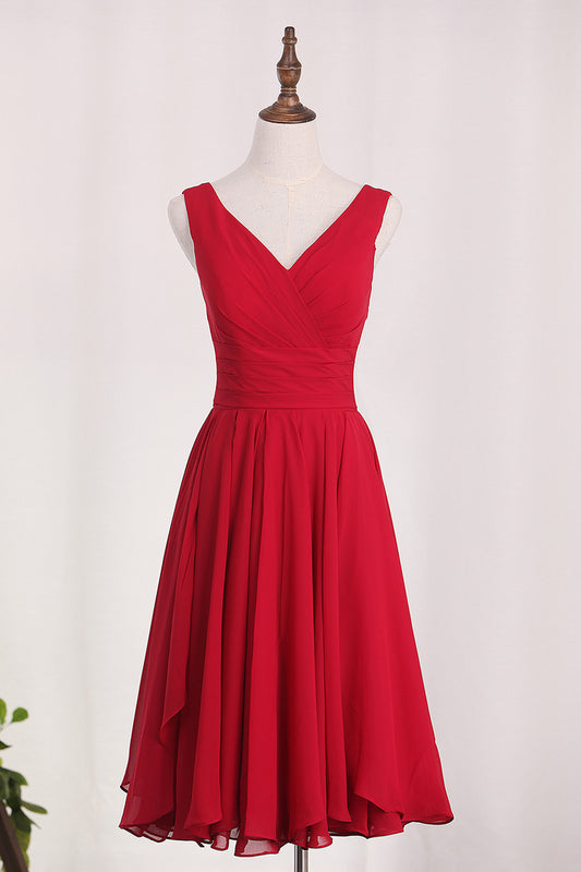 2024 V Neck Chiffon Bridesmaid Dresses With Ruffles A Line Short/Mini