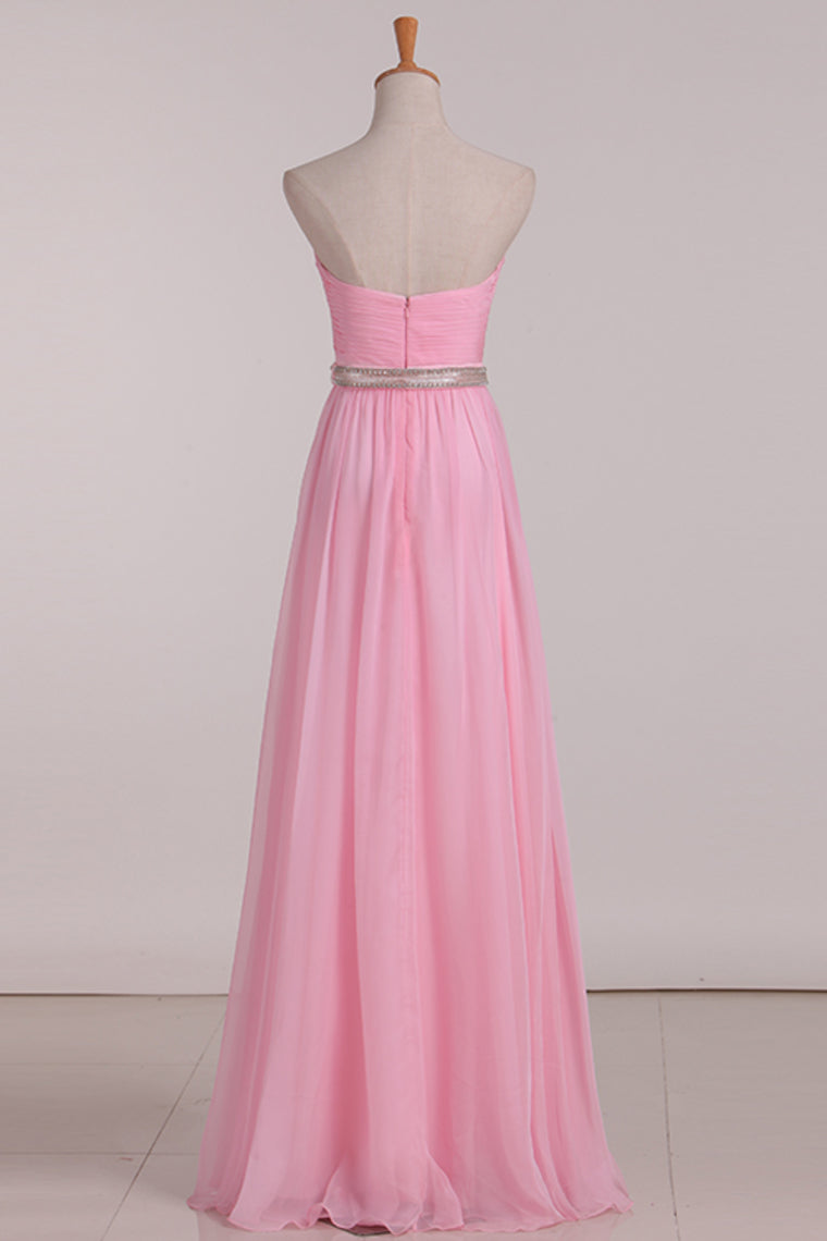 2024 Bridesmaid Dresses A Line Sweetheart Pleated Bodice Beaded Waistline Chiffon