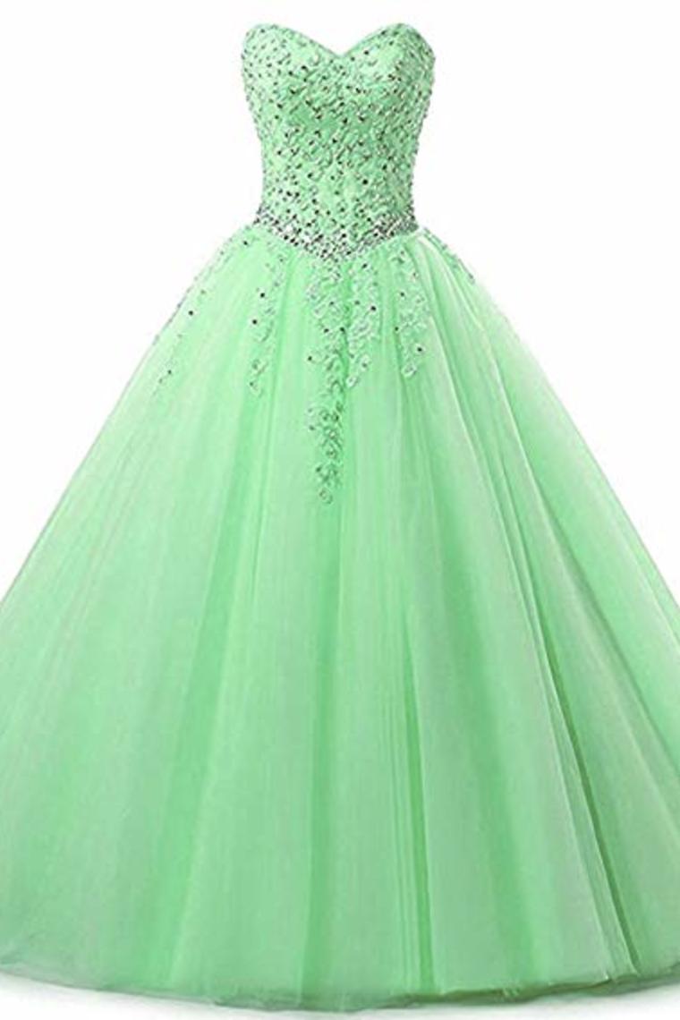 Tulle Beading Sweetheart Neck A Line Sleeveless Wedding Bridesmaid Long Evening Festive Party Dress