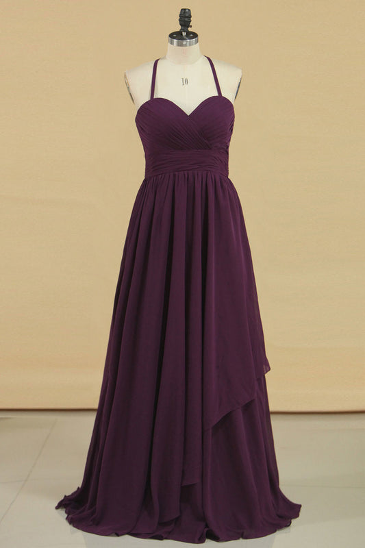 2024 Open Back Spaghetti Straps A Line Bridesmaid Dresses Chiffon