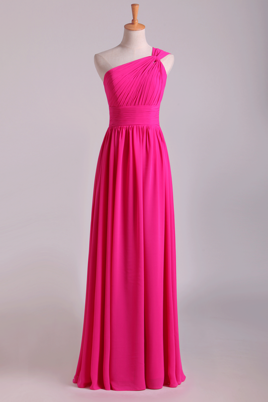 2024 Fuchsia One Shoulder A Line Chiffon Bridesmaid Dresses