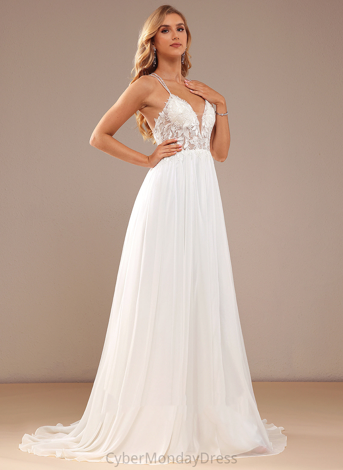 Dress Wedding Dresses Sweep Lace Lace Beading Train A-Line Janiya With V-neck Sequins Wedding Chiffon