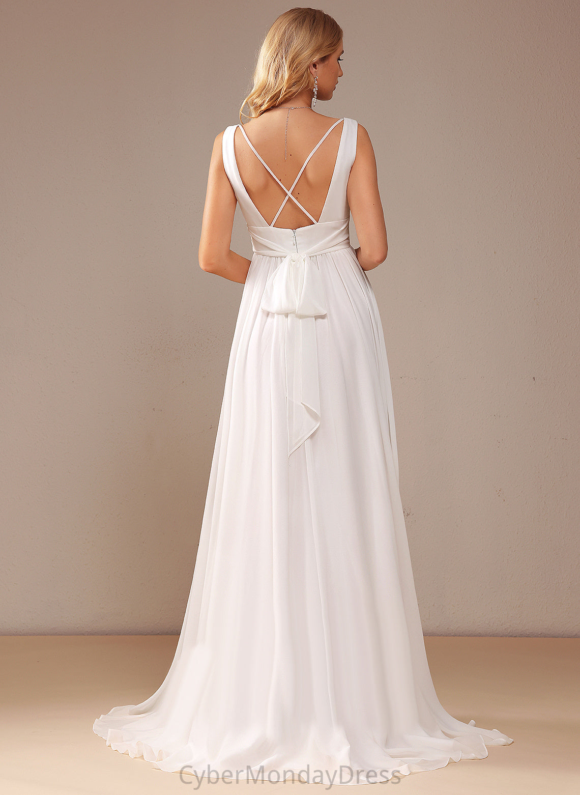 Sweep With V-neck Jamiya Wedding Dresses Front Dress Split A-Line Train Chiffon Wedding