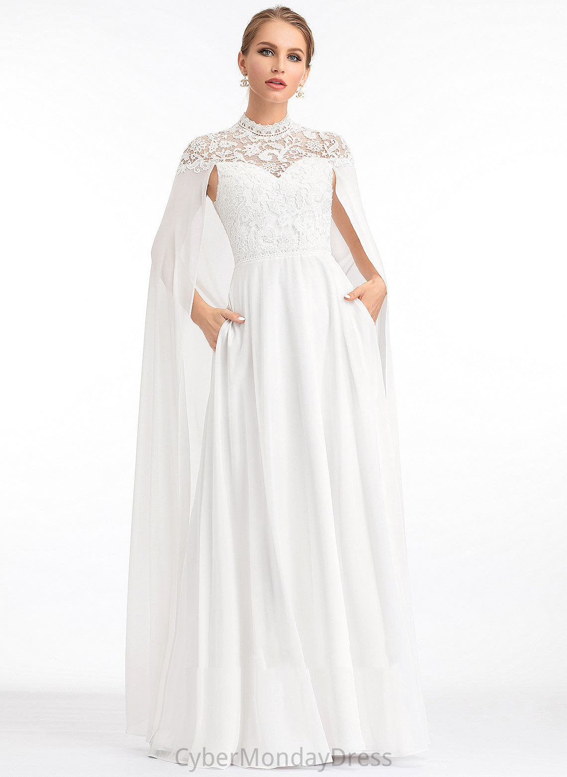 Wedding Wedding Dresses Jillian Chiffon High A-Line Dress Lace Floor-Length Neck