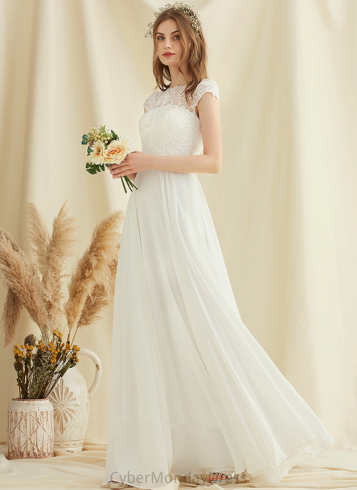 Abigail Dress Floor-Length Lace Scoop Chiffon A-Line Wedding Dresses Wedding