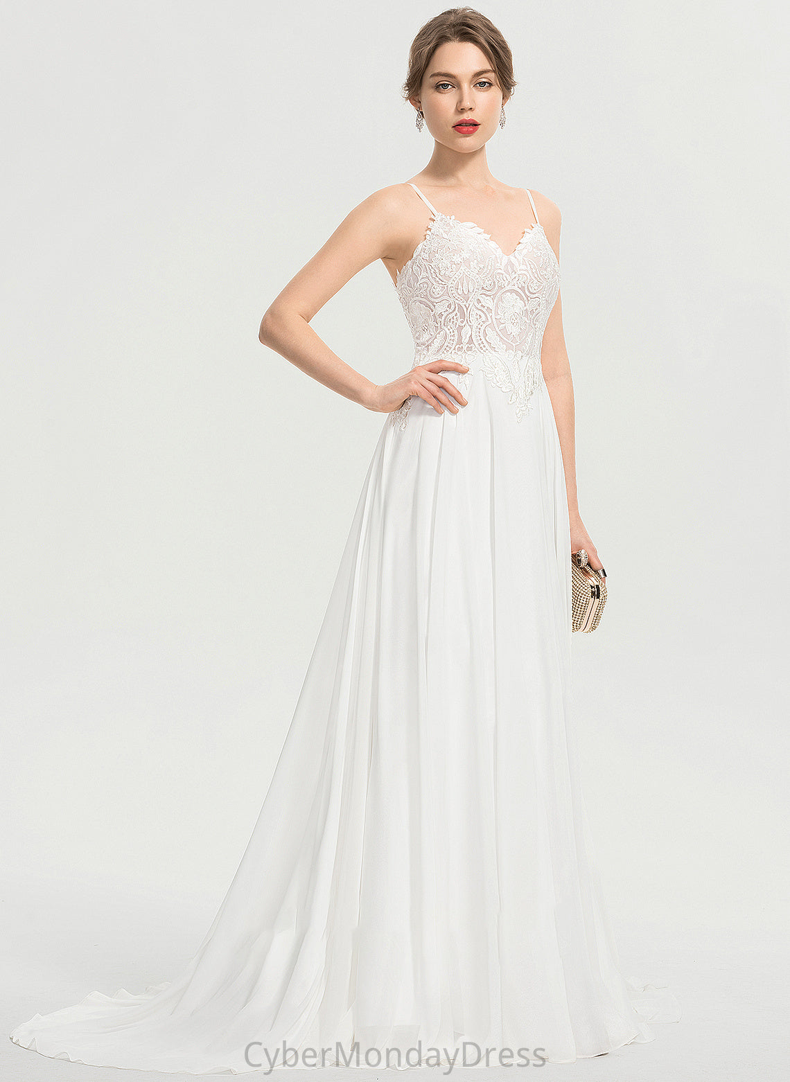 A-Line Chiffon Sweep Wedding Split V-neck With Dress Aimee Front Wedding Dresses Train