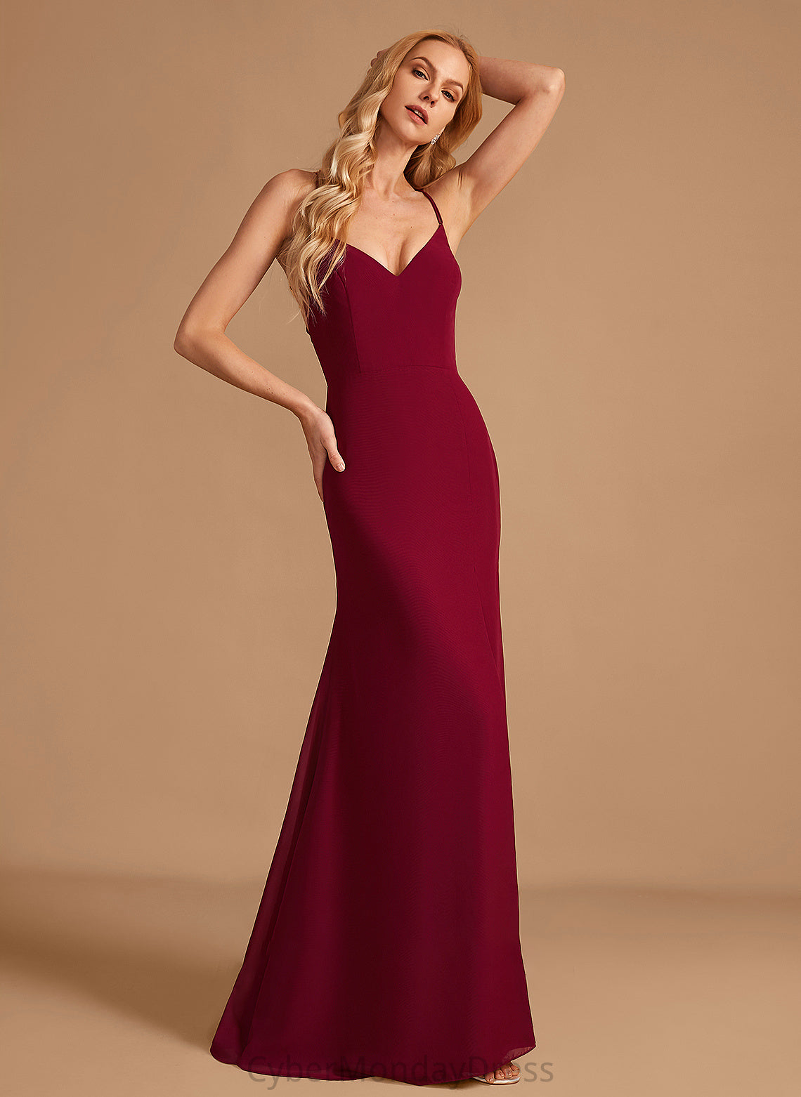 V-neck Silhouette Floor-Length Neckline Embellishment Trumpet/Mermaid SplitFront Length Fabric Kailyn Floor Length Sleeveless Bridesmaid Dresses