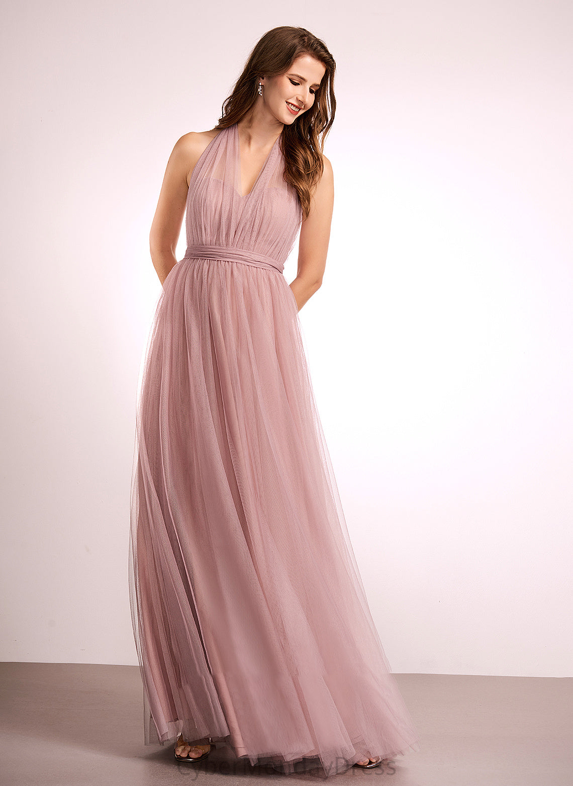 V-neck Length Neckline One-Shoulder Floor-Length Fabric Silhouette Off-the-Shoulder A-Line Straps Tulle Thalia Bridesmaid Dresses