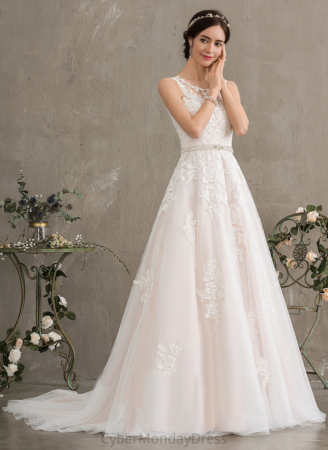 Tulle Neck Scoop Amaris Wedding Dresses With Sequins Court Dress Ball-Gown/Princess Wedding Beading Lace Train