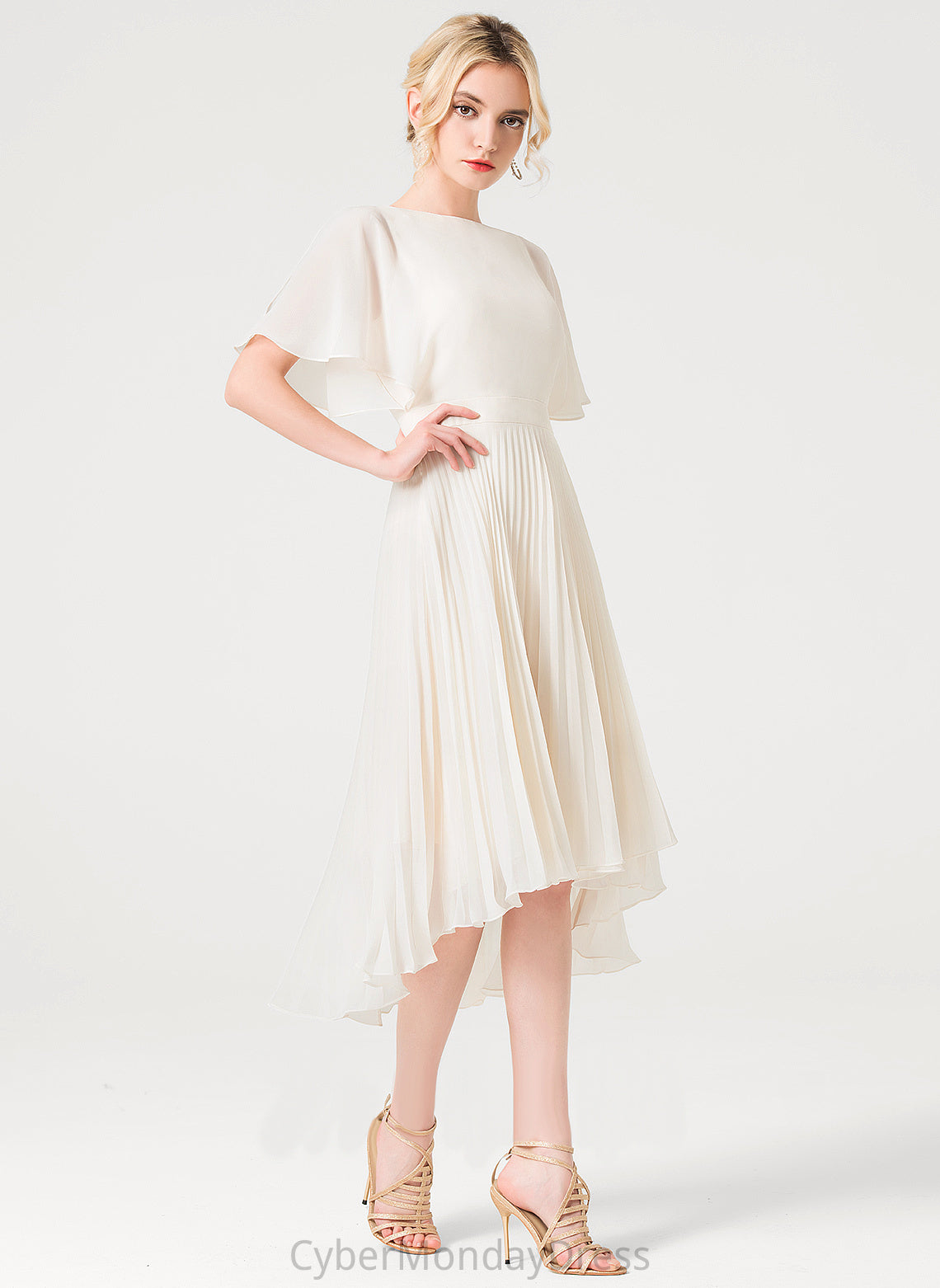 With Wedding Dresses Pleated A-Line Nathalie Dress Wedding Asymmetrical Scoop Chiffon