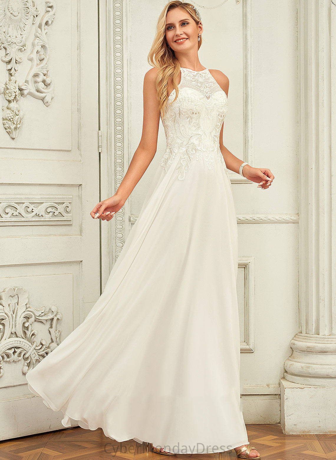 Wedding Chiffon A-Line Britney Lace Dress Scoop Wedding Dresses Floor-Length