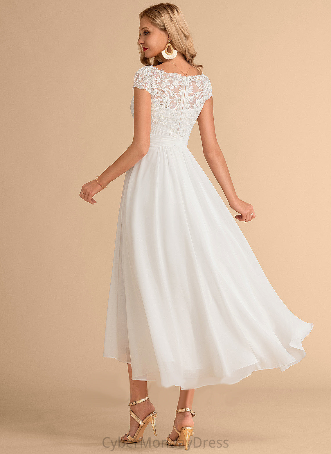 Dress Lace Wedding Wedding Dresses Scoop Asymmetrical Chiffon Lia A-Line Neck