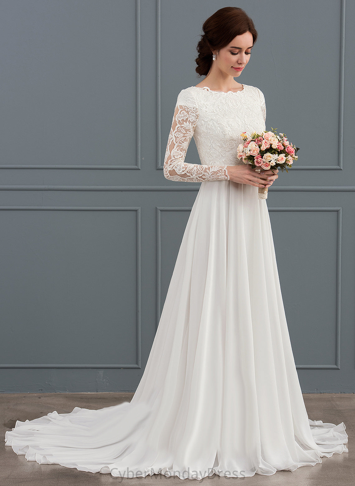 Lace Wedding Train With Chiffon Court Rylee Beading A-Line Dress Wedding Dresses