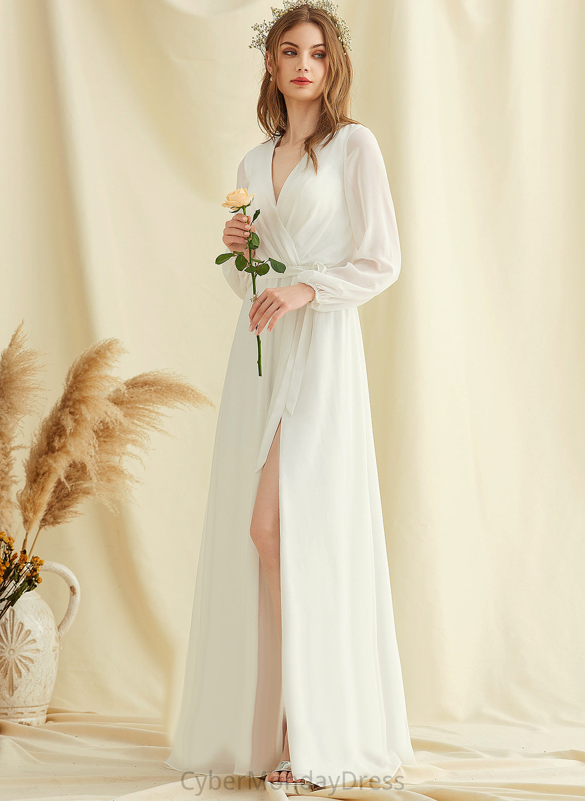 Dress Jamie V-neck Chiffon Wedding Dresses A-Line Floor-Length Wedding