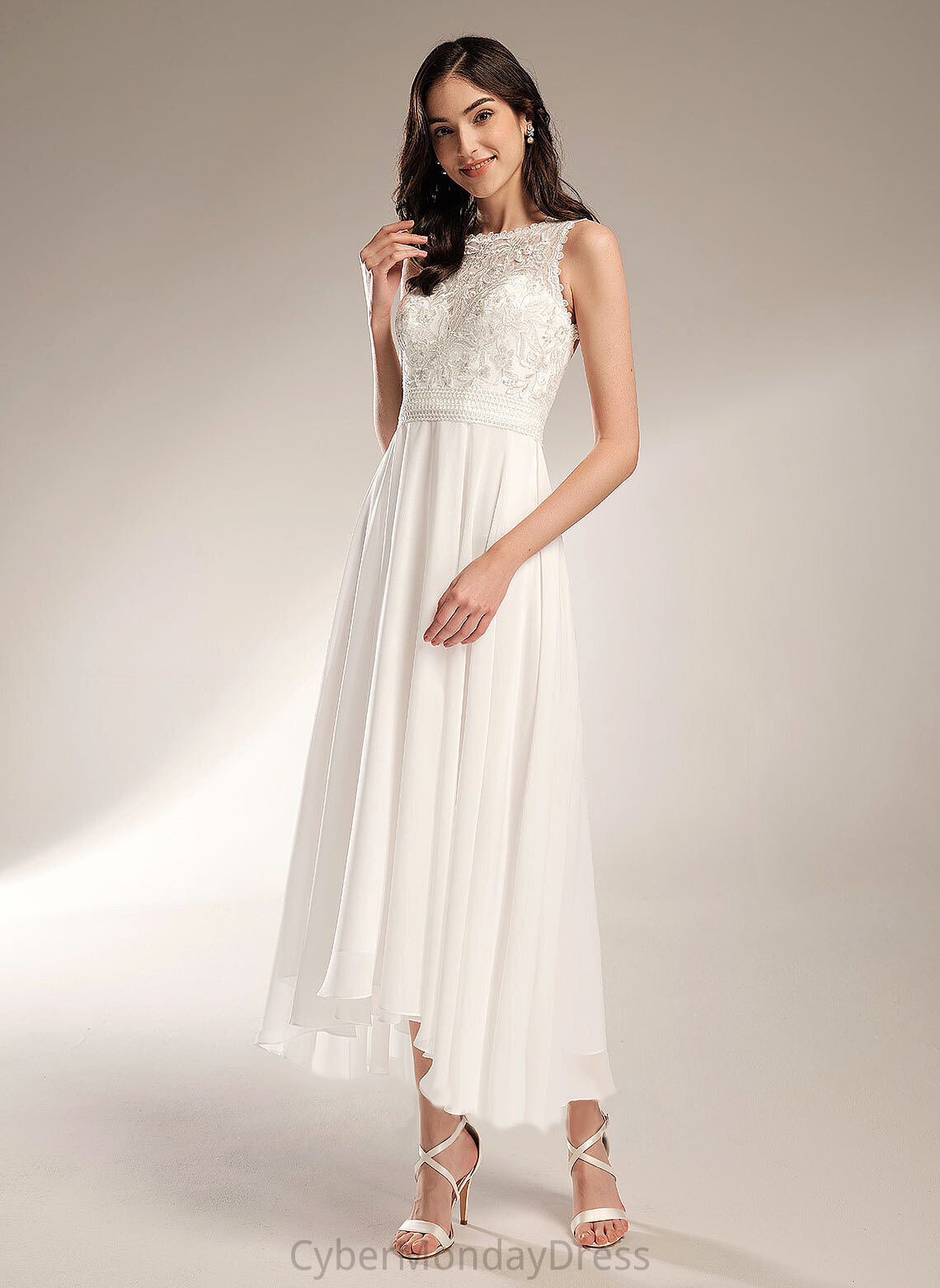 A-Line Aliyah Dress Chiffon Wedding Dresses Scoop Wedding Asymmetrical Lace