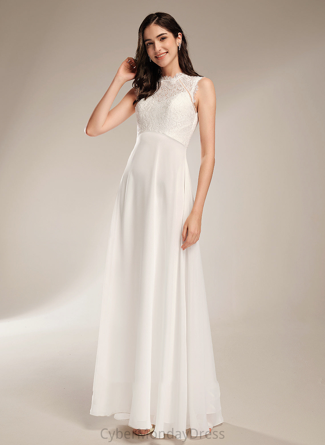 With A-Line Dress Wedding Dresses Floor-Length Neck Scoop Lace Wedding Lauryn