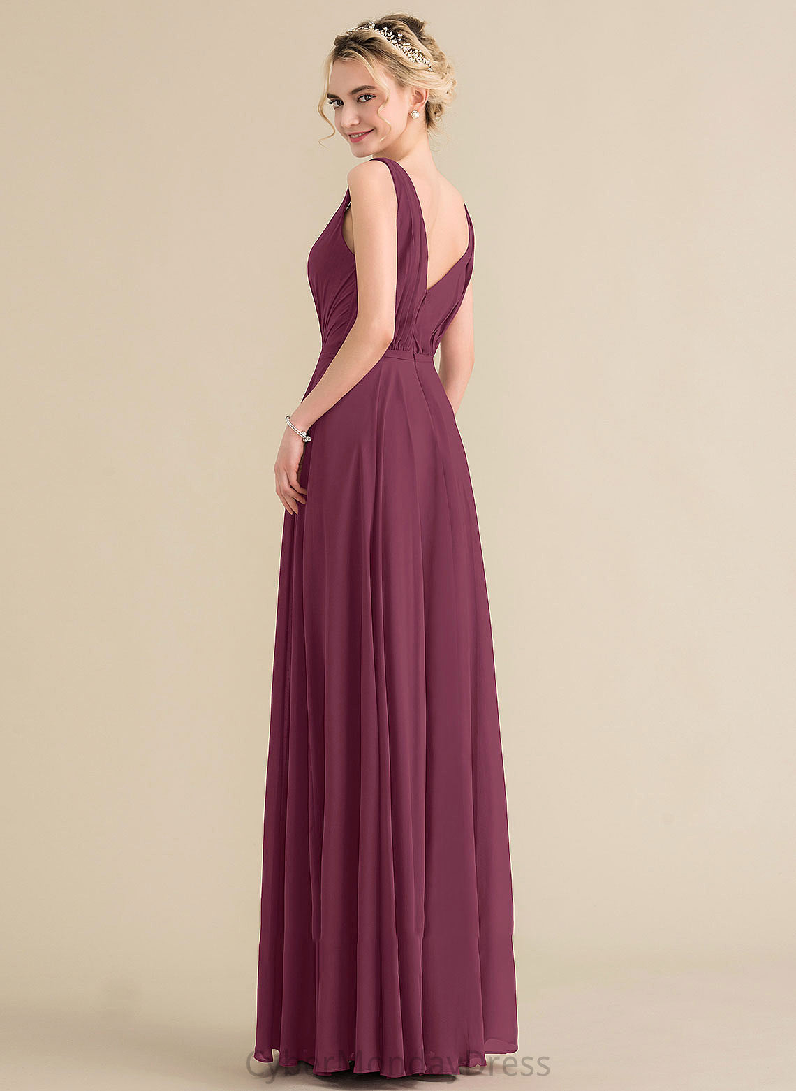 Floor-Length A-Line V-neck Ruffle Fabric Silhouette Embellishment Length Neckline Ashlynn Tea Length Half Sleeves Bridesmaid Dresses