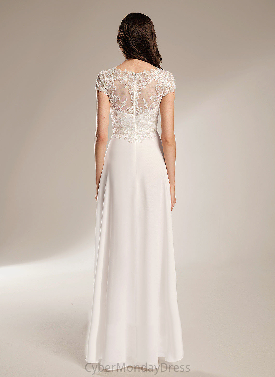 With Chiffon V-neck Lace Asymmetrical A-Line Dress Wendy Wedding Dresses Wedding