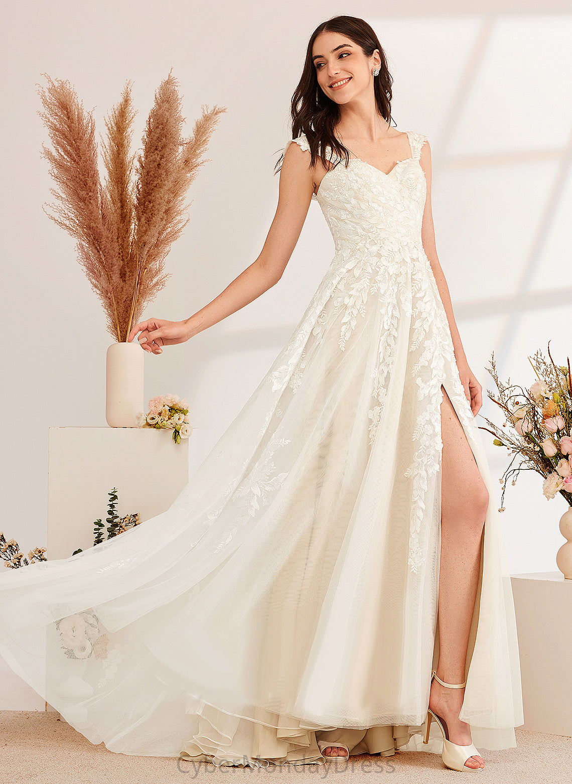 Dress Wedding Dresses Off-the-Shoulder Sequins Sweep Wedding A-Line Train With Alexia Beading Tulle Lace