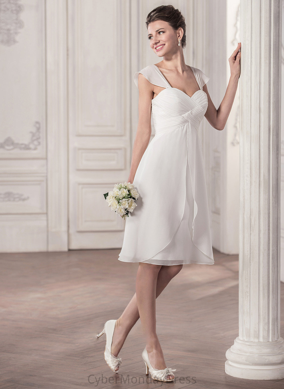 Chiffon A-Line With Knee-Length Wedding Dresses Sweetheart Wedding Dress Kayleigh Ruffle