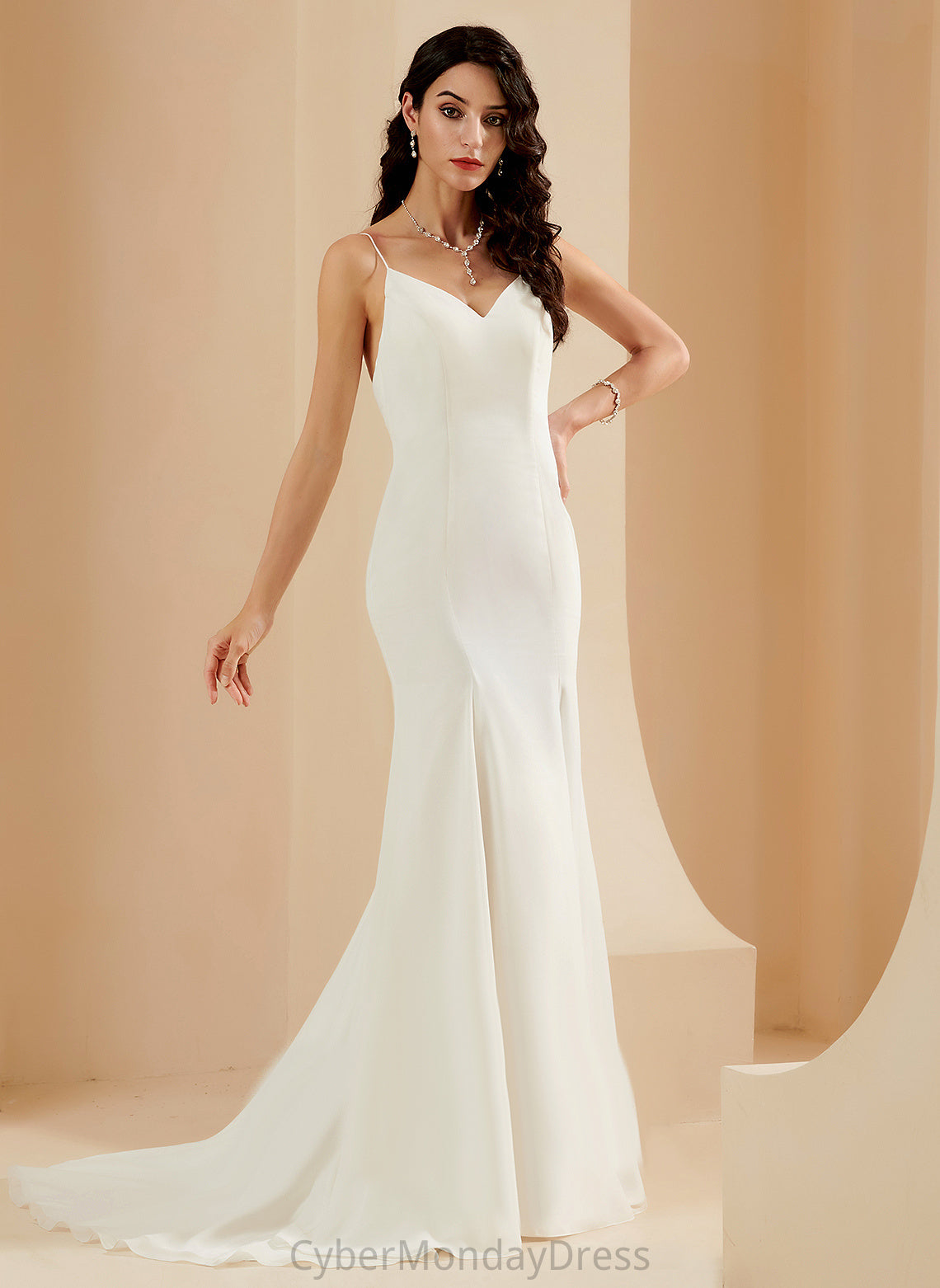 Wedding Dress V-neck Trumpet/Mermaid Rosemary Chiffon Wedding Dresses Train Court