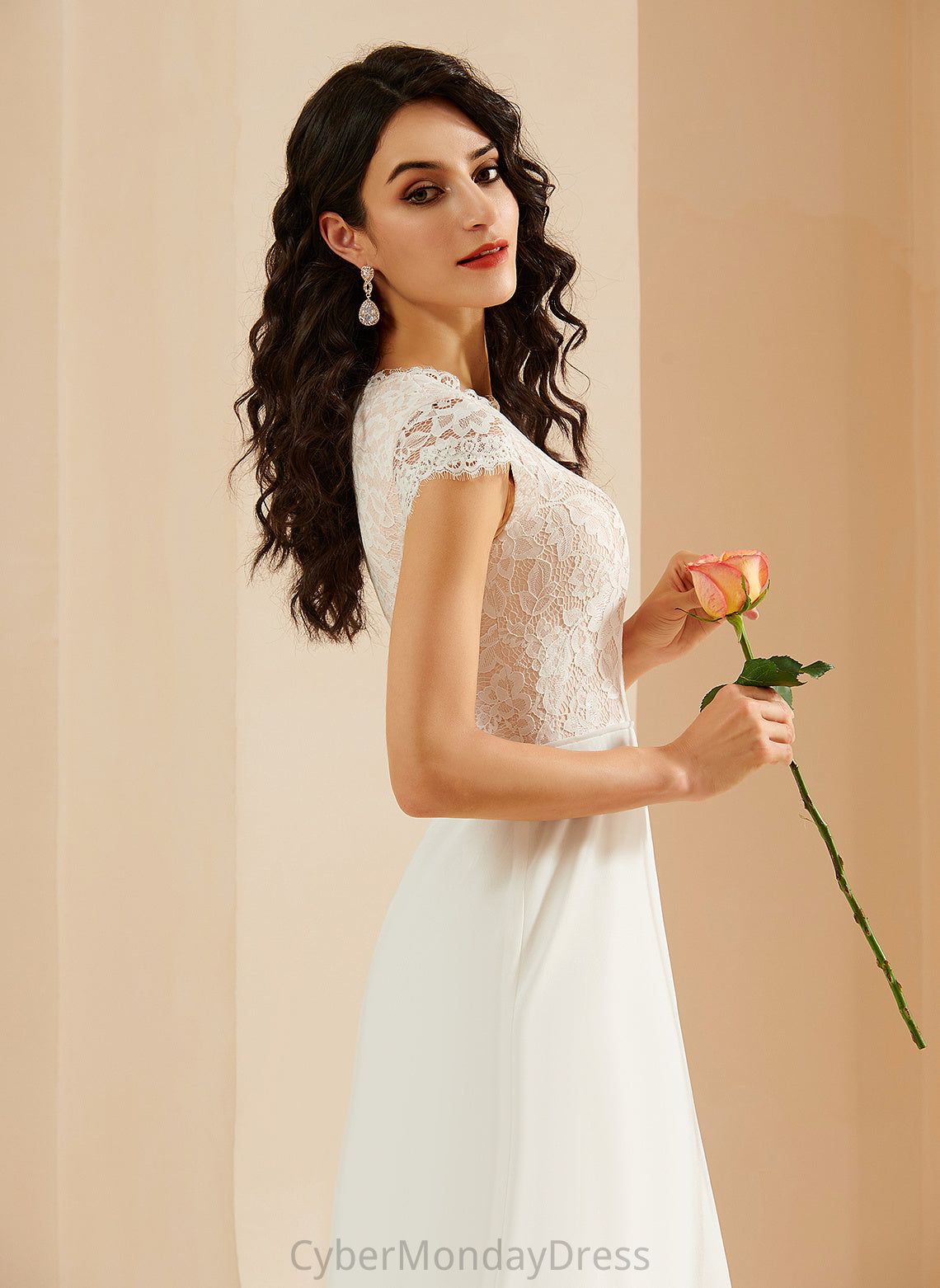 Lace Chiffon Ashley A-Line Scoop Neck Dress Wedding Wedding Dresses Floor-Length With