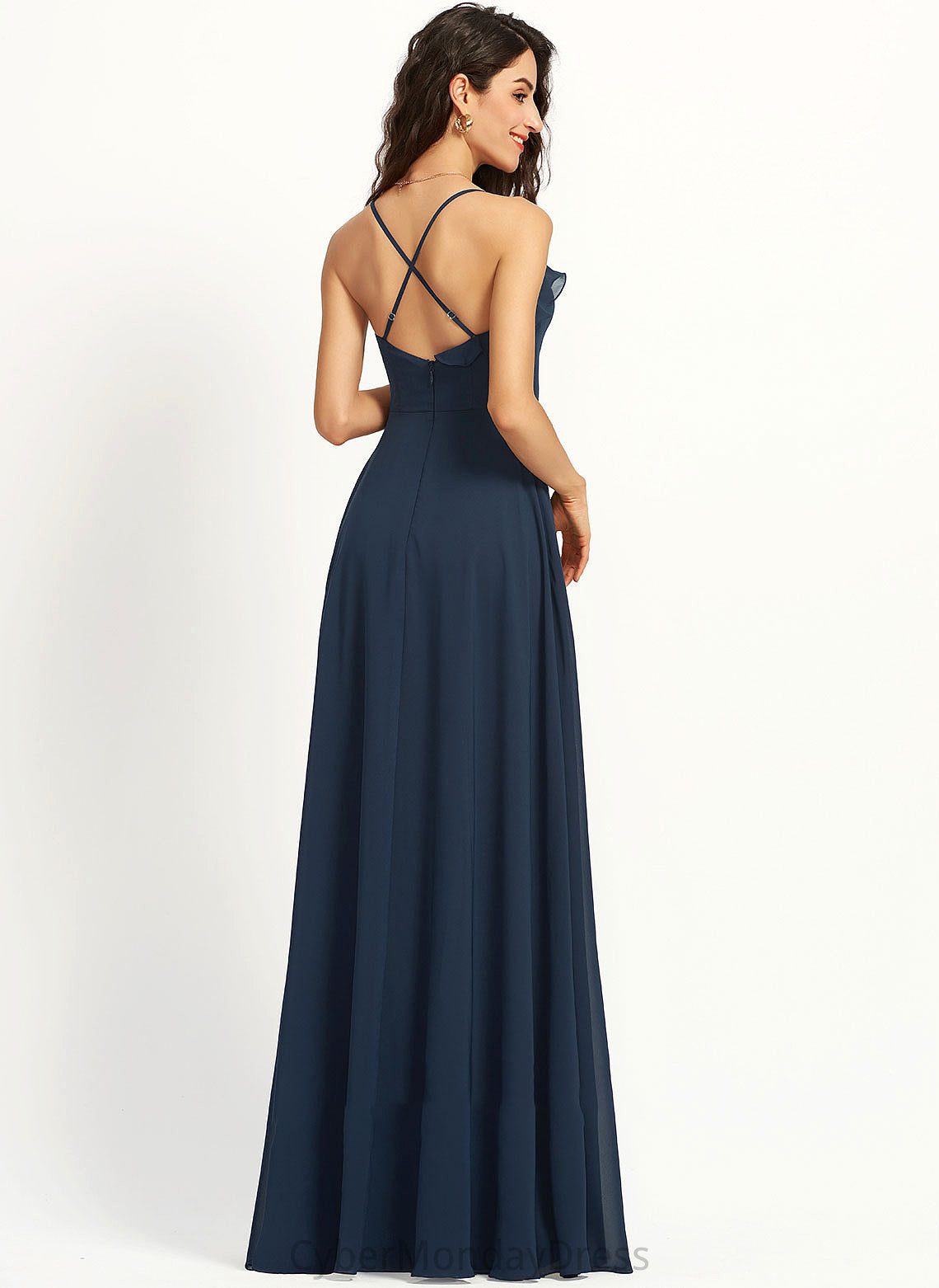 Fabric SplitFront Embellishment Neckline A-Line Silhouette Length V-neck Floor-Length Imani V-Neck Velvet Bridesmaid Dresses