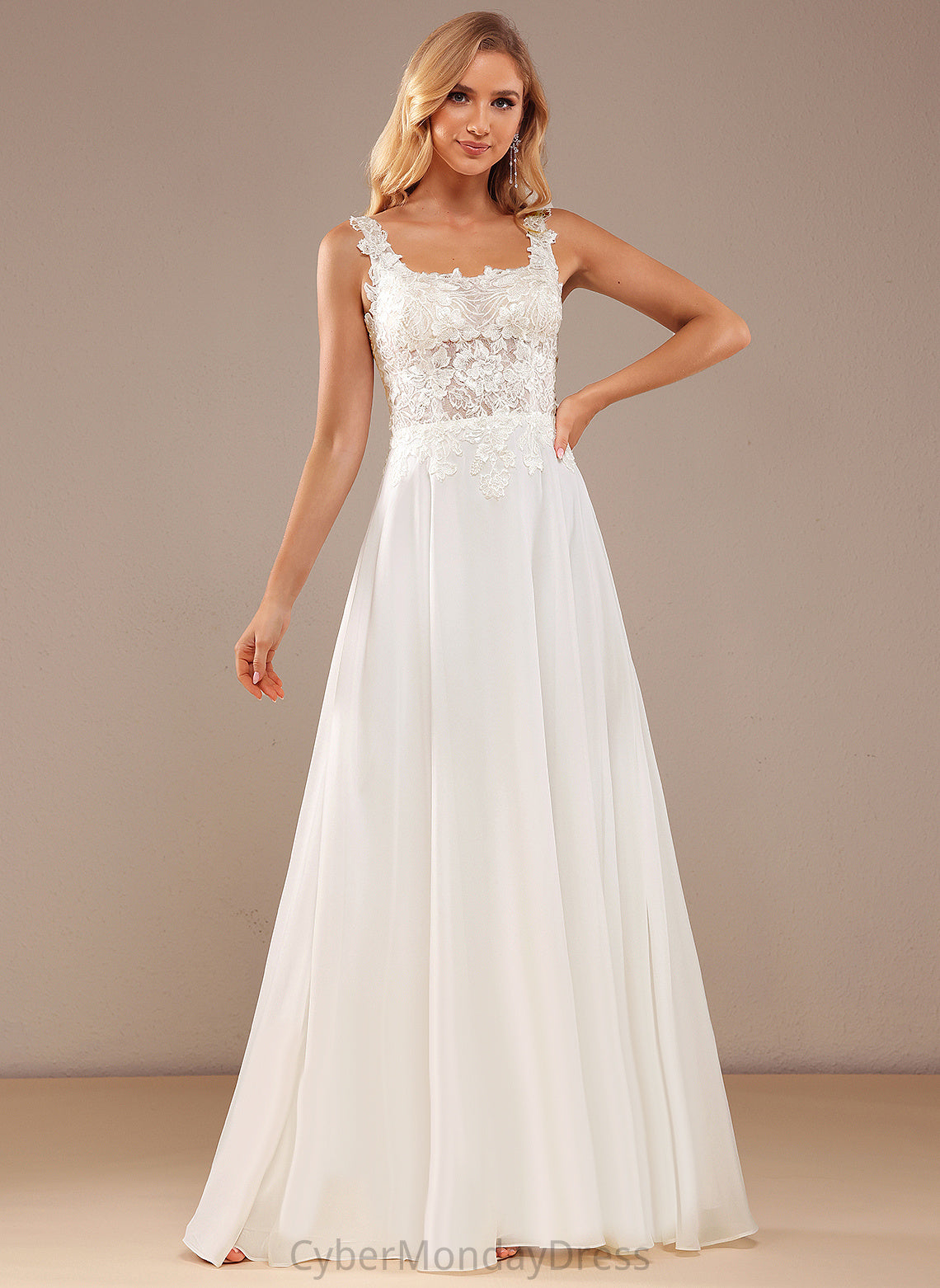 Chiffon With Square Wedding Dresses Wedding Sequins Elsa Lace Dress Floor-Length A-Line