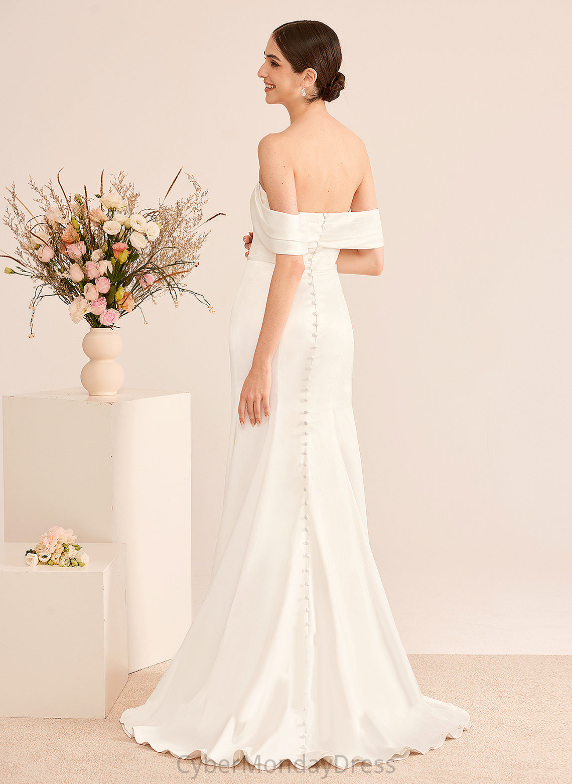 Wedding Sweep Carlee Dress Off-the-Shoulder Wedding Dresses Train Satin With Trumpet/Mermaid Ruffle