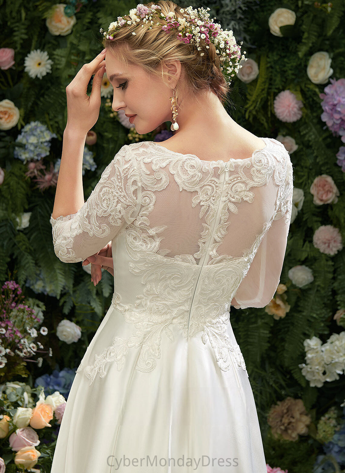 With Tea-Length Lace A-Line Jan Wedding Dresses Wedding Dress Satin Illusion