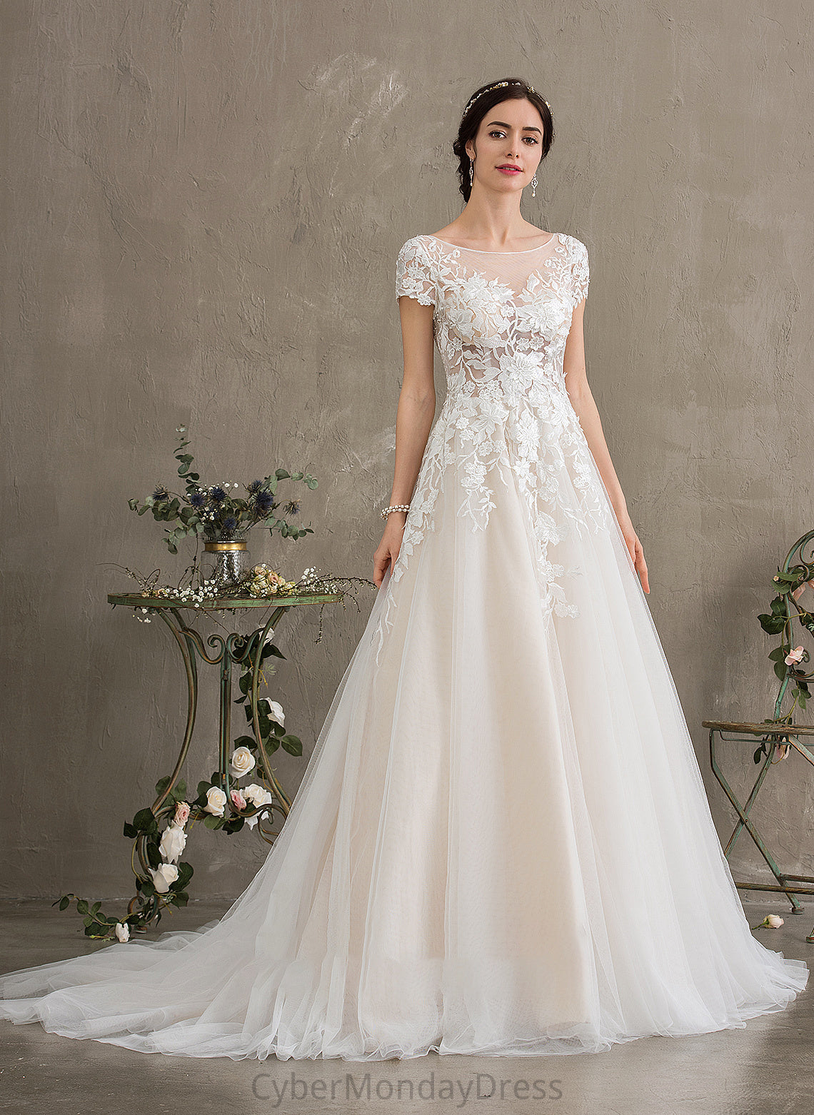 Illusion Dress Wedding Ball-Gown/Princess Tulle Court Wedding Dresses Alyson Train