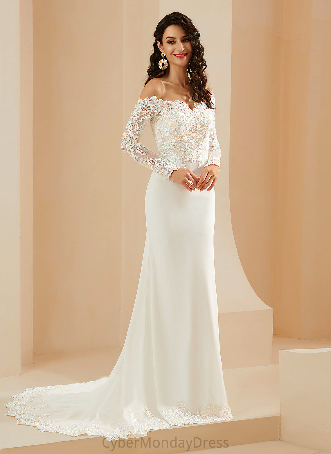 Lace Chiffon Court Off-the-Shoulder Dress Wedding Dresses Wedding Ashly Train With Trumpet/Mermaid