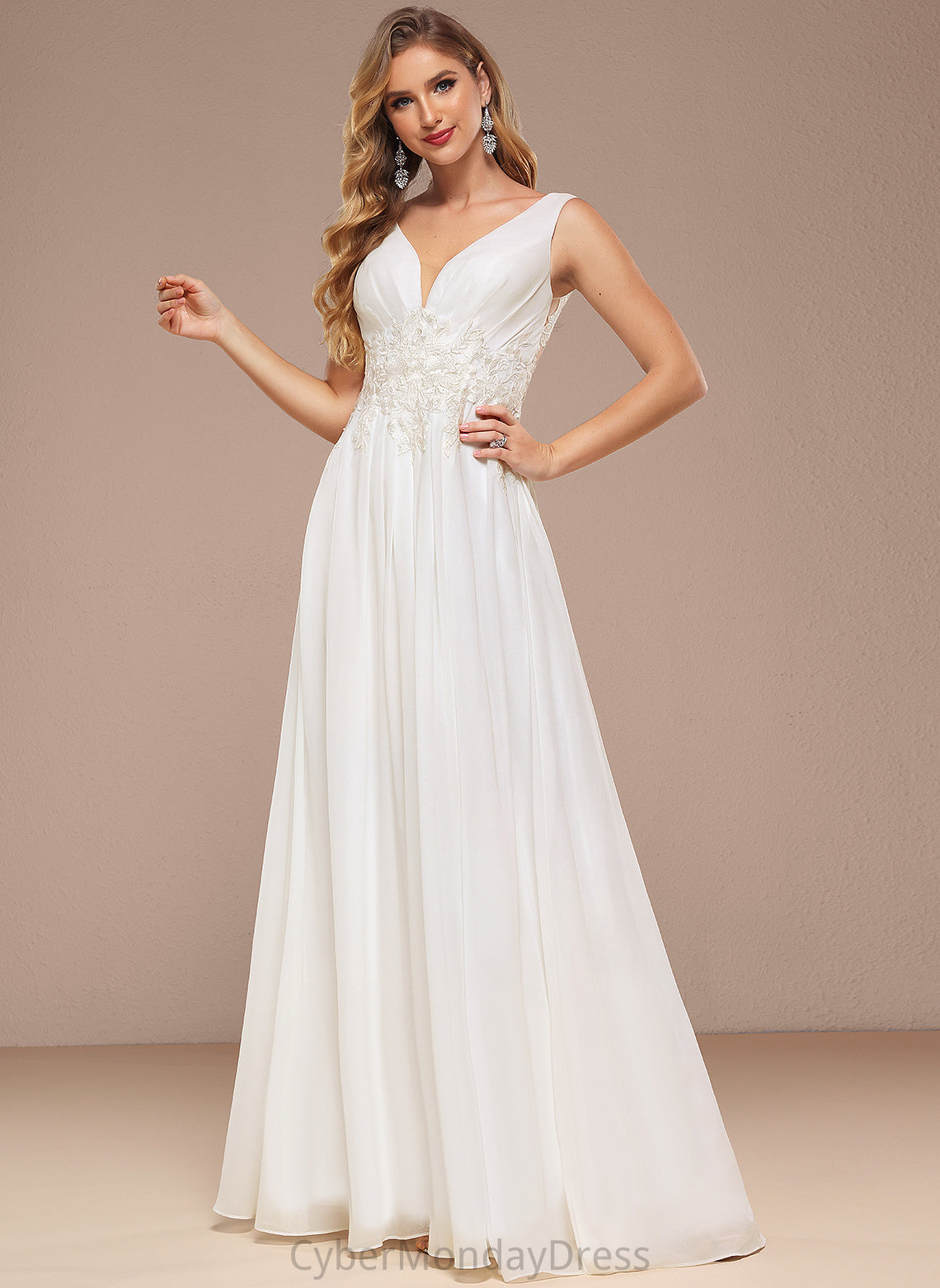 A-Line Wedding With Wedding Dresses Lace Floor-Length Chiffon V-neck Irene Sequins Dress