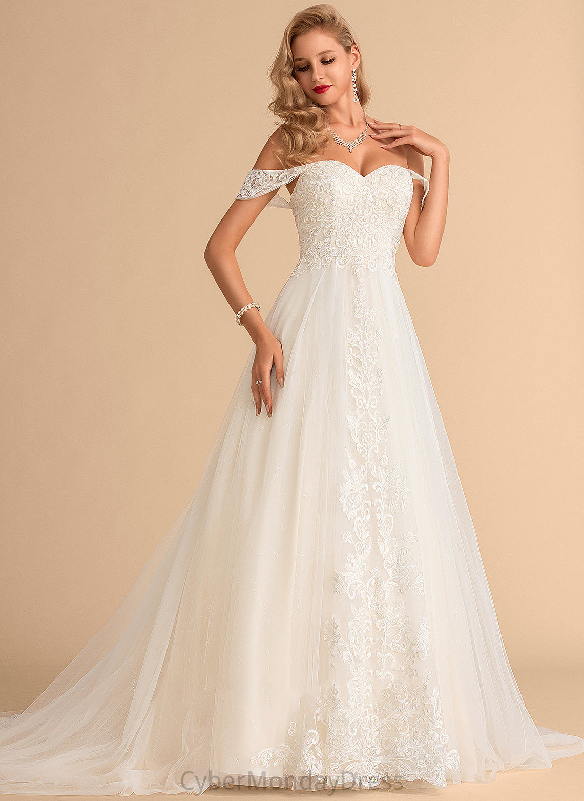 Off-the-Shoulder Ball-Gown/Princess Wedding Dresses Court Sequins Dress Sadie Wedding Train With Lace Tulle