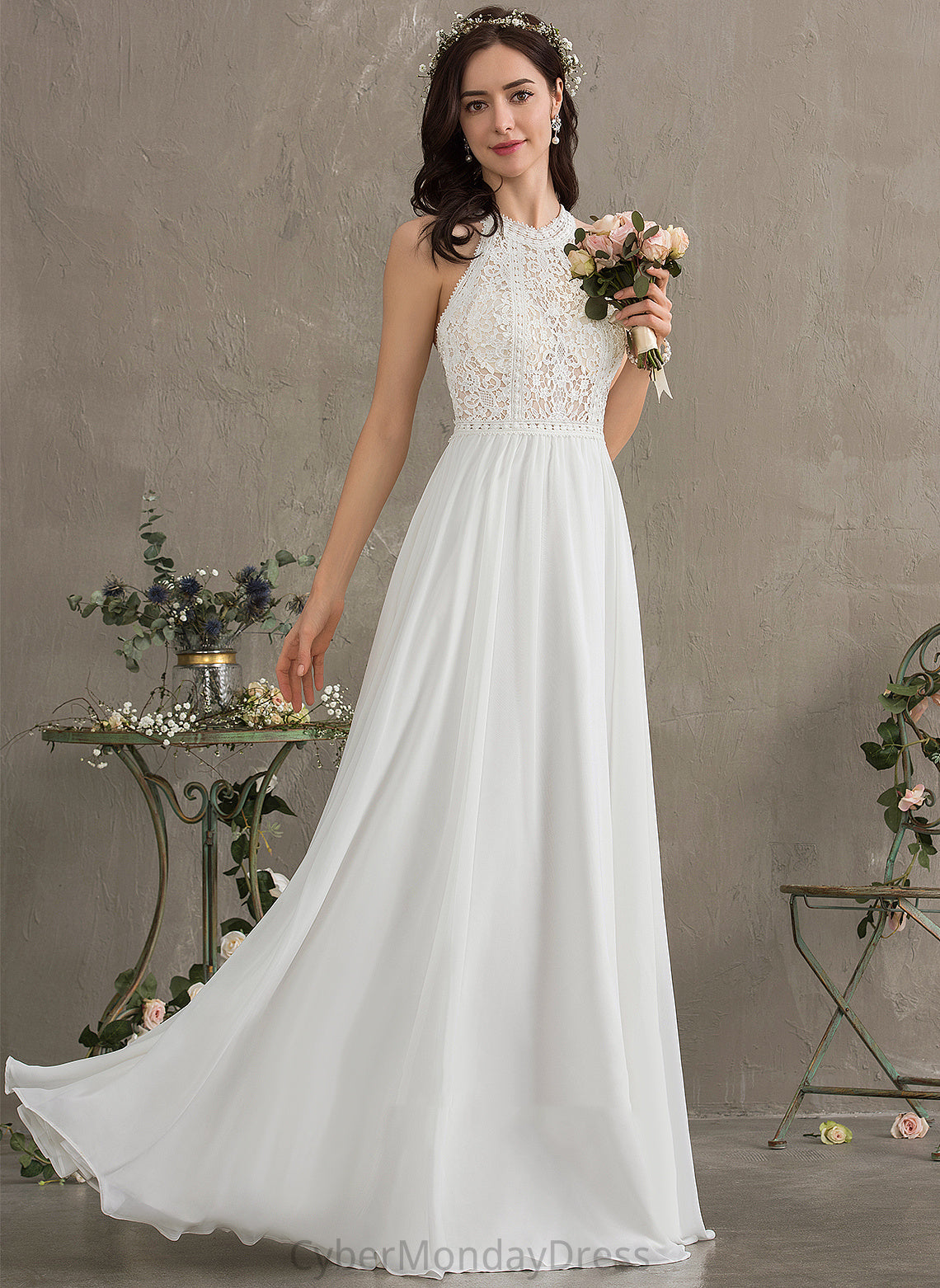 Wedding Neck Wedding Dresses Lace A-Line Dress Fernanda Chiffon Floor-Length Scoop