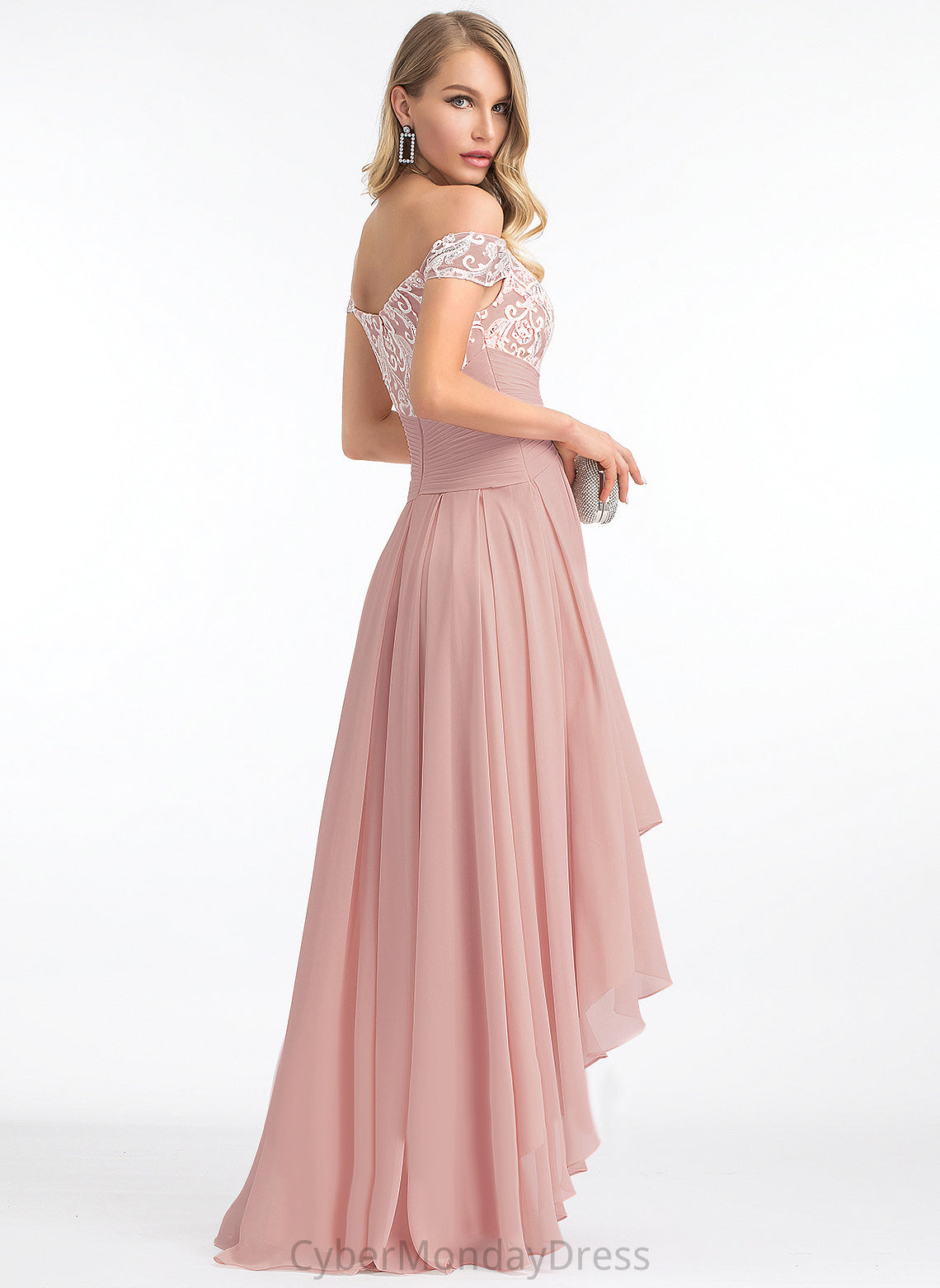 Dress Lace A-Line Asymmetrical Wedding Chiffon Pleated With Wedding Dresses Off-the-Shoulder Jazmin