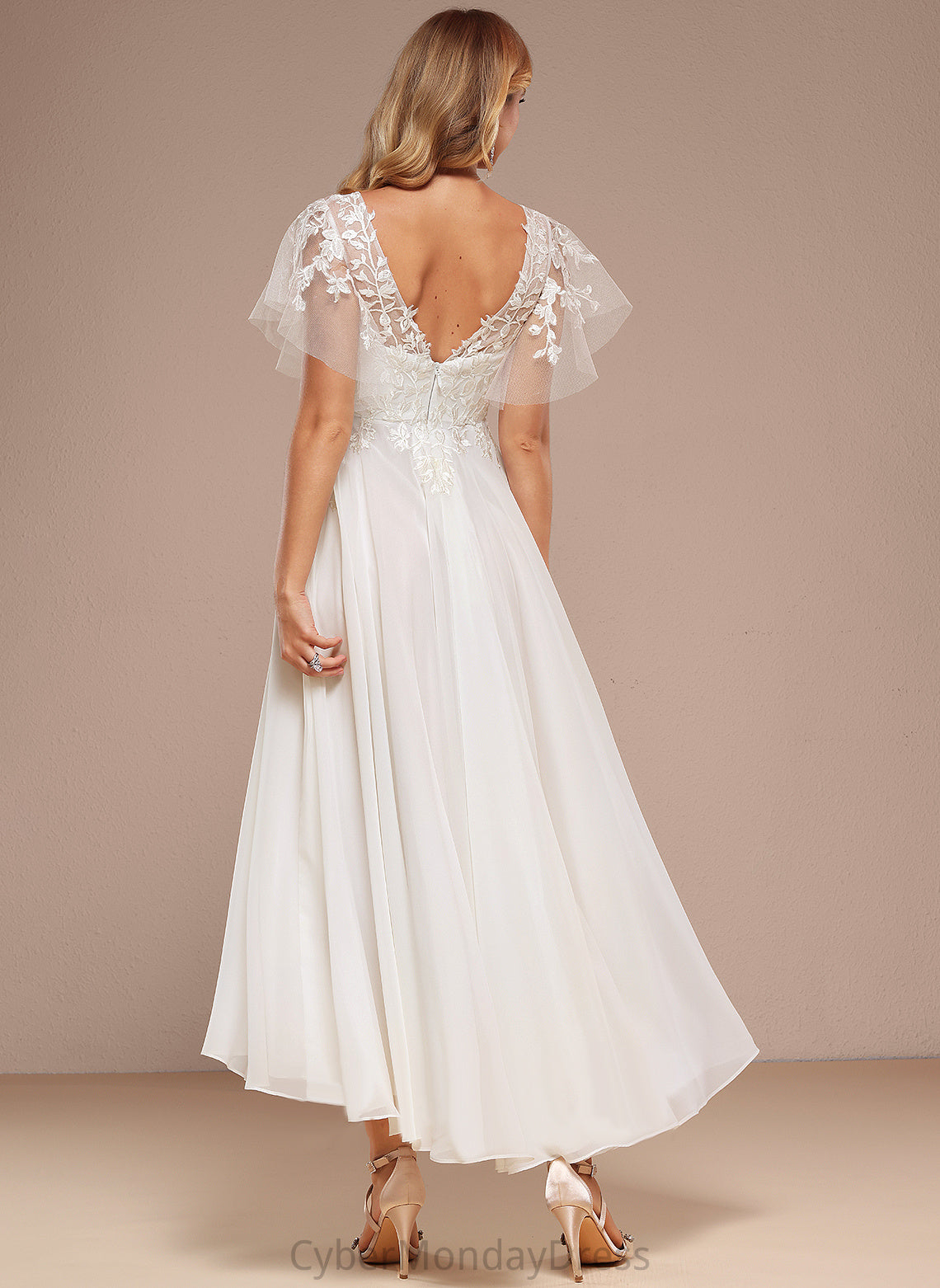 Tulle V-neck Dress With Wedding Dresses Asymmetrical Lace Patience A-Line Ruffle Wedding